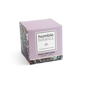 Box of humble botanics peace bath bomb on a white background