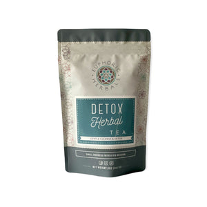 Detox herbal tea package with brand logo on a white background