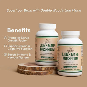 Lion’s Mane Mushroom - Supplements mane mushroom supplements by Double Wood support brain health and cognitive