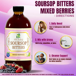 Soursop Bitters Mixed Berries - Apothecary contains elderberry blueberry and cranberry. This 16oz herbal formula uses