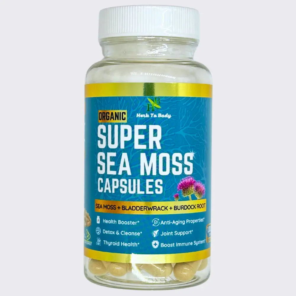 Super Sea Moss Capsules - Supplements by Herb to Body contain sea moss bladderwrack and burdock root. This organic