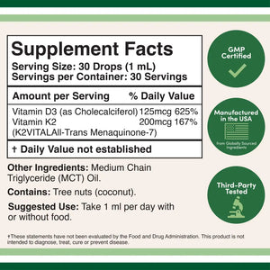 Vitamin D3 + K2 Liquid Drops - Apothecary provide immune support and bone health. This United States supplement
