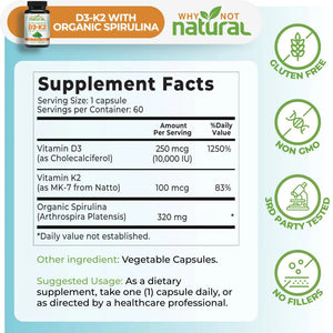 Vitamin D3 K2 with Organic Spirulina - Supplements