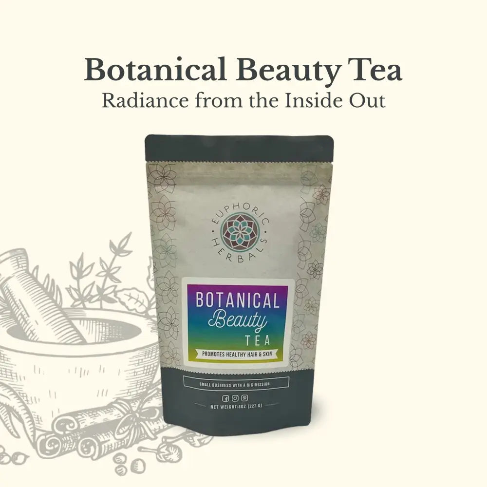 Botanical Beauty Tea - Postpartum blends horse tail and nettle for skin health. This herbal infusion uses butterfly pea