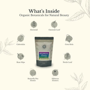 Botanical Beauty Tea - Postpartum blends horse tail and nettle for skin health. This herbal infusion uses butterfly pea