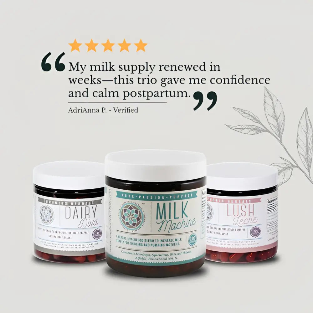 Breastmilk Boost Trio - Increase Milk Supply The contains Dairy Diva Lush Leche and Machine capsules. These herbal