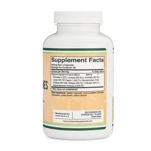 Digestive Enzymes - Apothecary Double Wood Supplements provide 800 mg per serving. These 180 capsules help break down