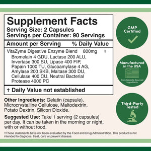 Digestive Enzymes - Apothecary Double Wood Supplements provide 800 mg per serving. These 180 capsules help break down