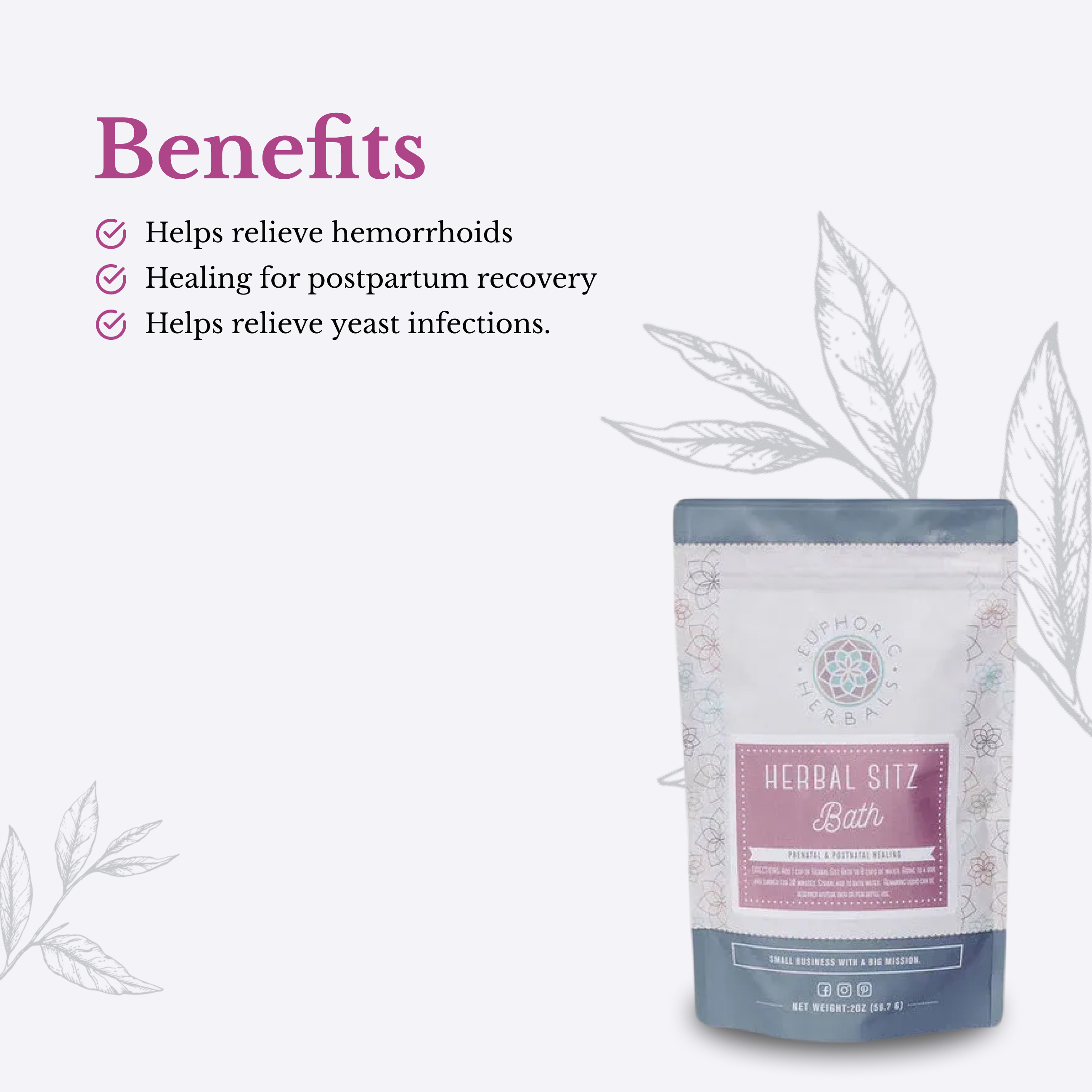 Herbal Sitz Bath Postpartum - 4oz - sitz bath for postpartum use by Euphoric Herbals