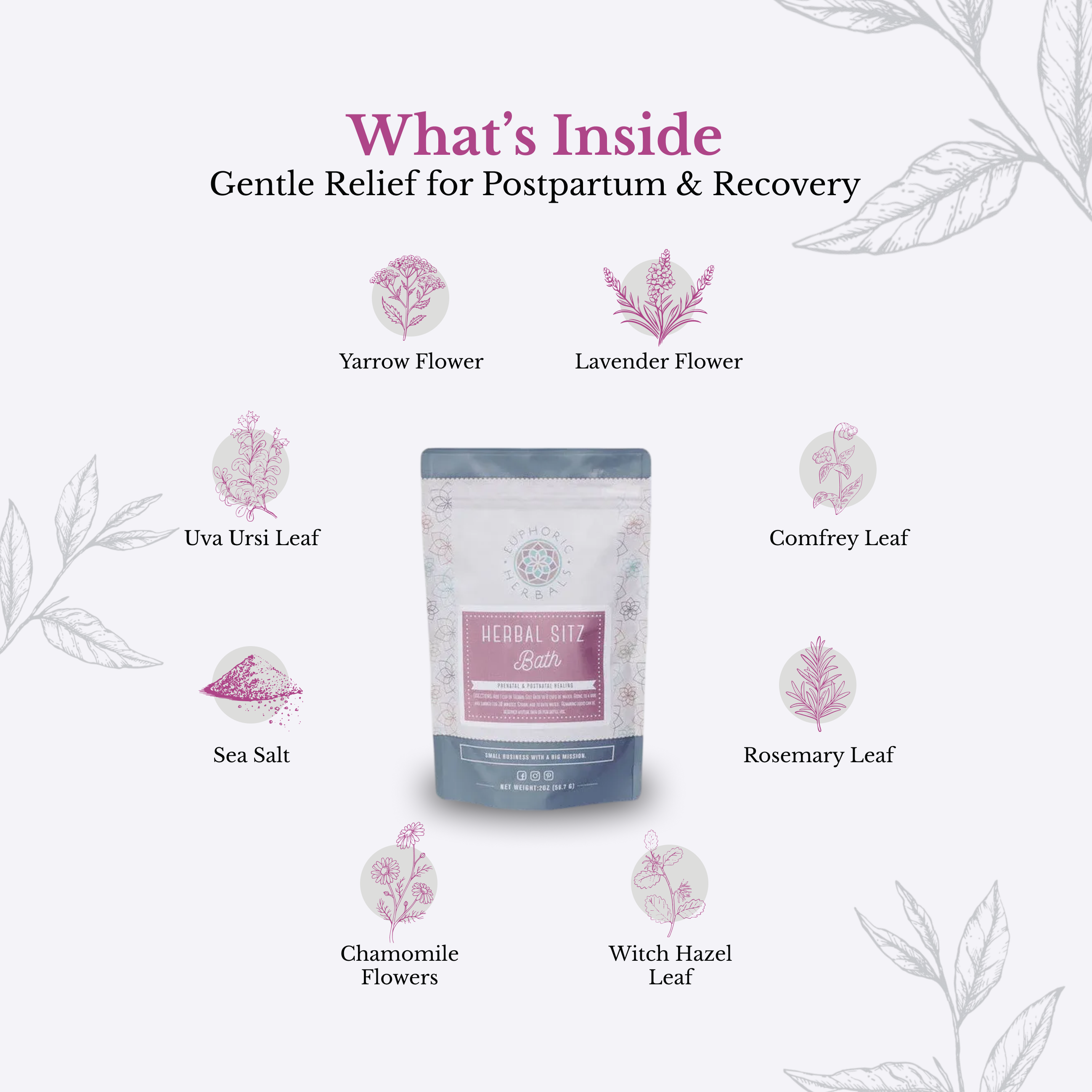 Herbal Sitz Bath Postpartum - 4oz - sitz bath for postpartum use by Euphoric Herbals