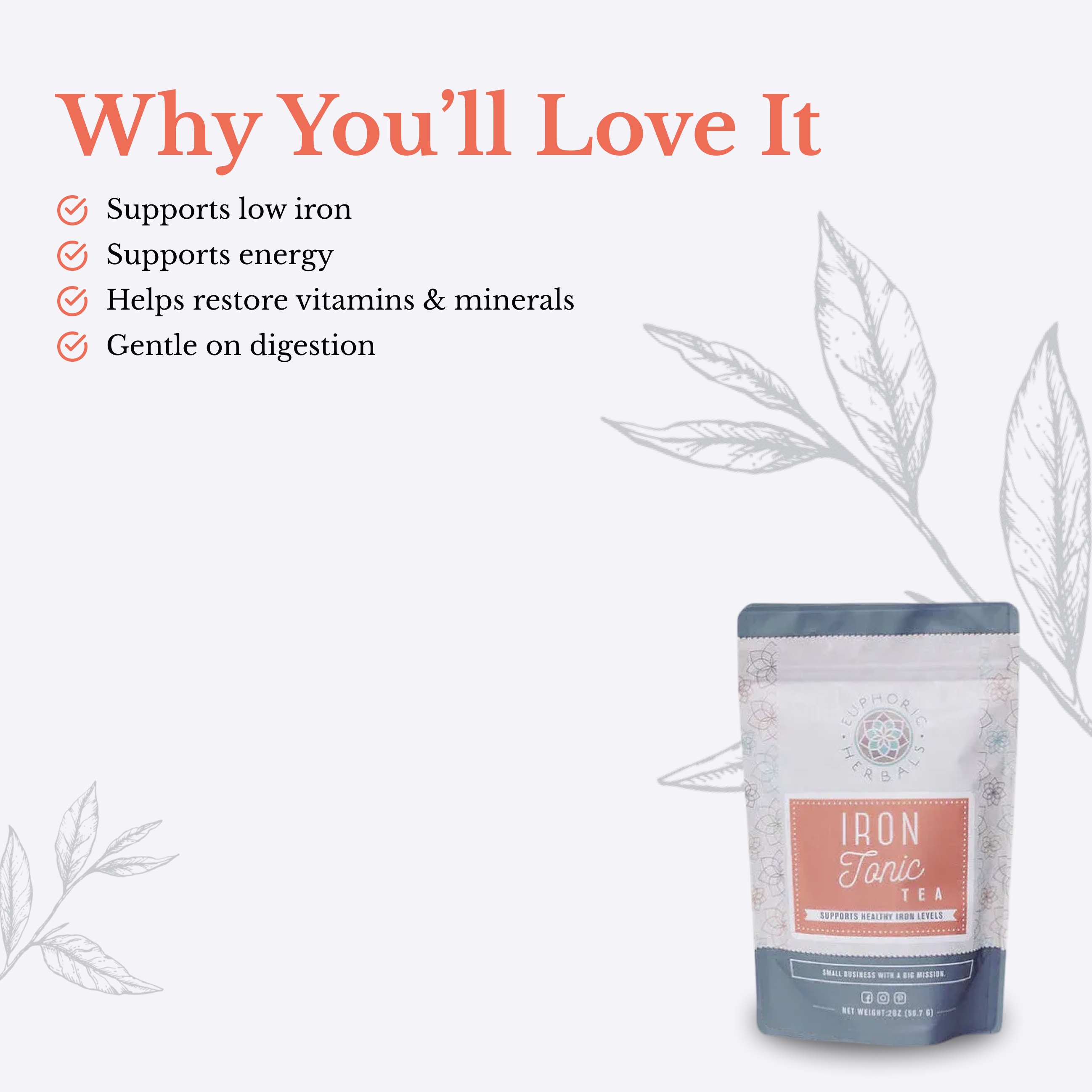 Iron Tonic Herbal Tea - Pregnancy tea by Euphoric Herbals a nourishing formula to restore & boost low iron levels.