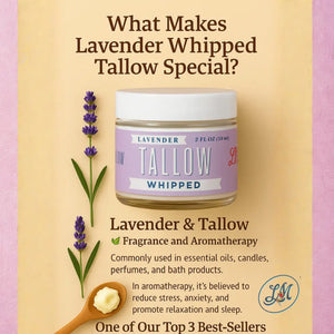 Lavender Whipped Tallow Moisturizer | Natural Beef Lotion - Apothecary whipped tallow contains pure beef and lavender.