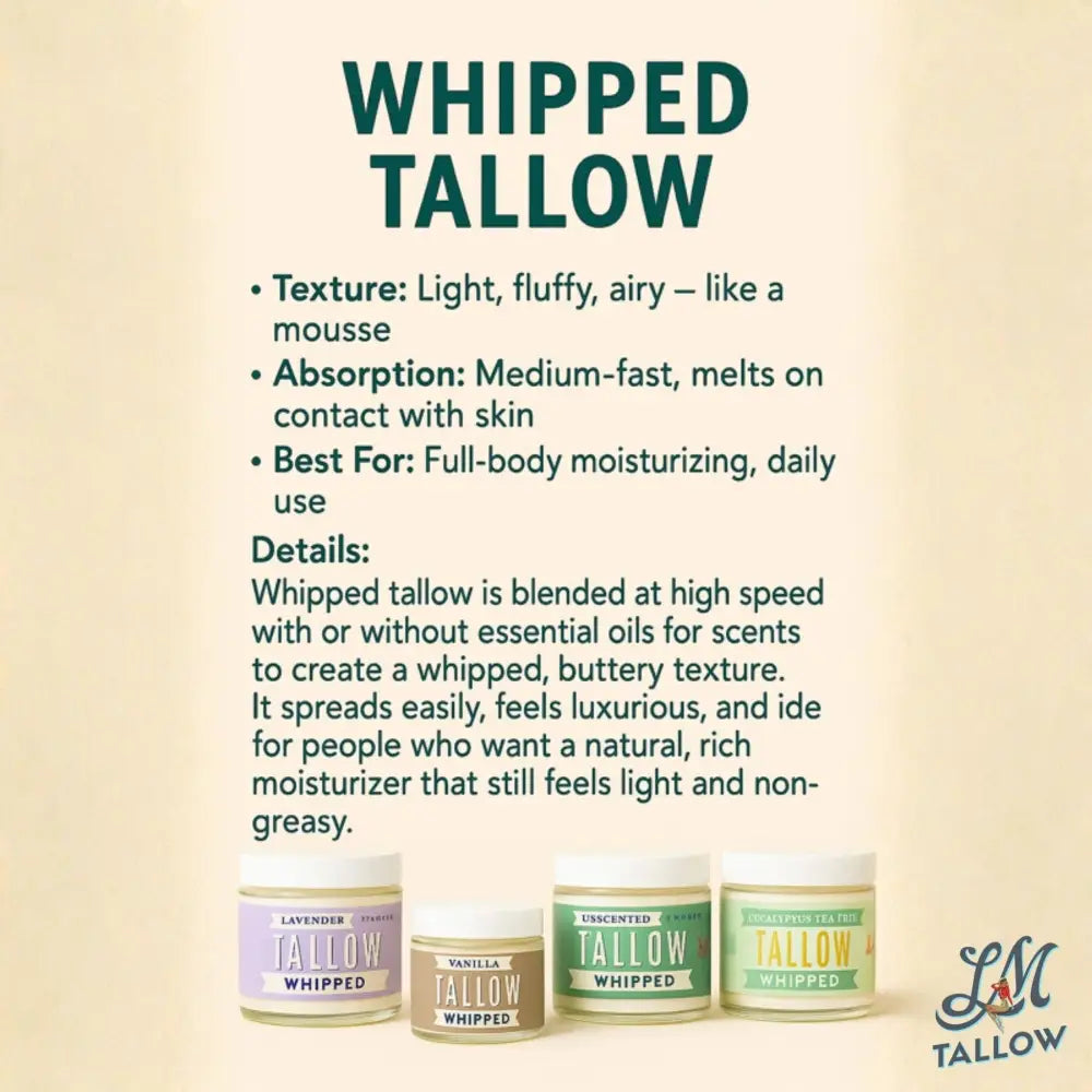 Lavender Whipped Tallow Moisturizer | Natural Beef Lotion - Apothecary whipped tallow contains pure beef and lavender.