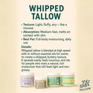 Lavender Whipped Tallow Moisturizer | Natural Beef Lotion - Apothecary whipped tallow contains pure beef and lavender.