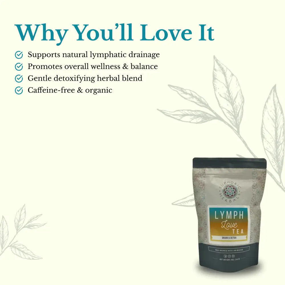 Lymph Love Herbal Tea - TEA tea supports lymphatic drainage. This blend contains cleavers herb dandelion leaf turmeric