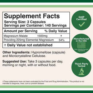 Magnesium Malate - Apothecary Double Wood provides 1500 mg per serving with 420 capsules. This supplement combines