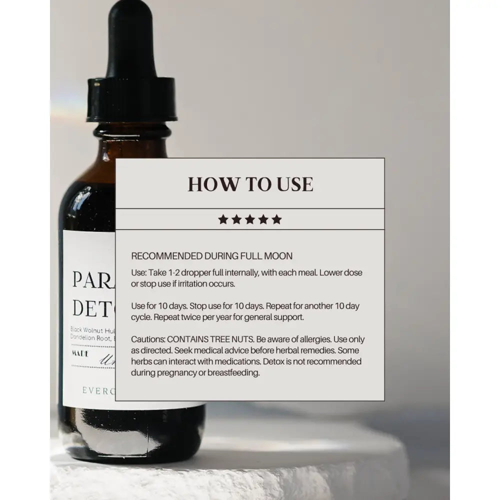 Parasite Detox Herbal Tincture - Apothecary This from Evergreen comes in 2oz glass bottles. Users the United States