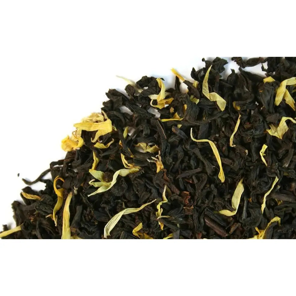 Passionfruit Tea - Black blends dark leaves with yellow petals. This drink offers antioxidants for heart health