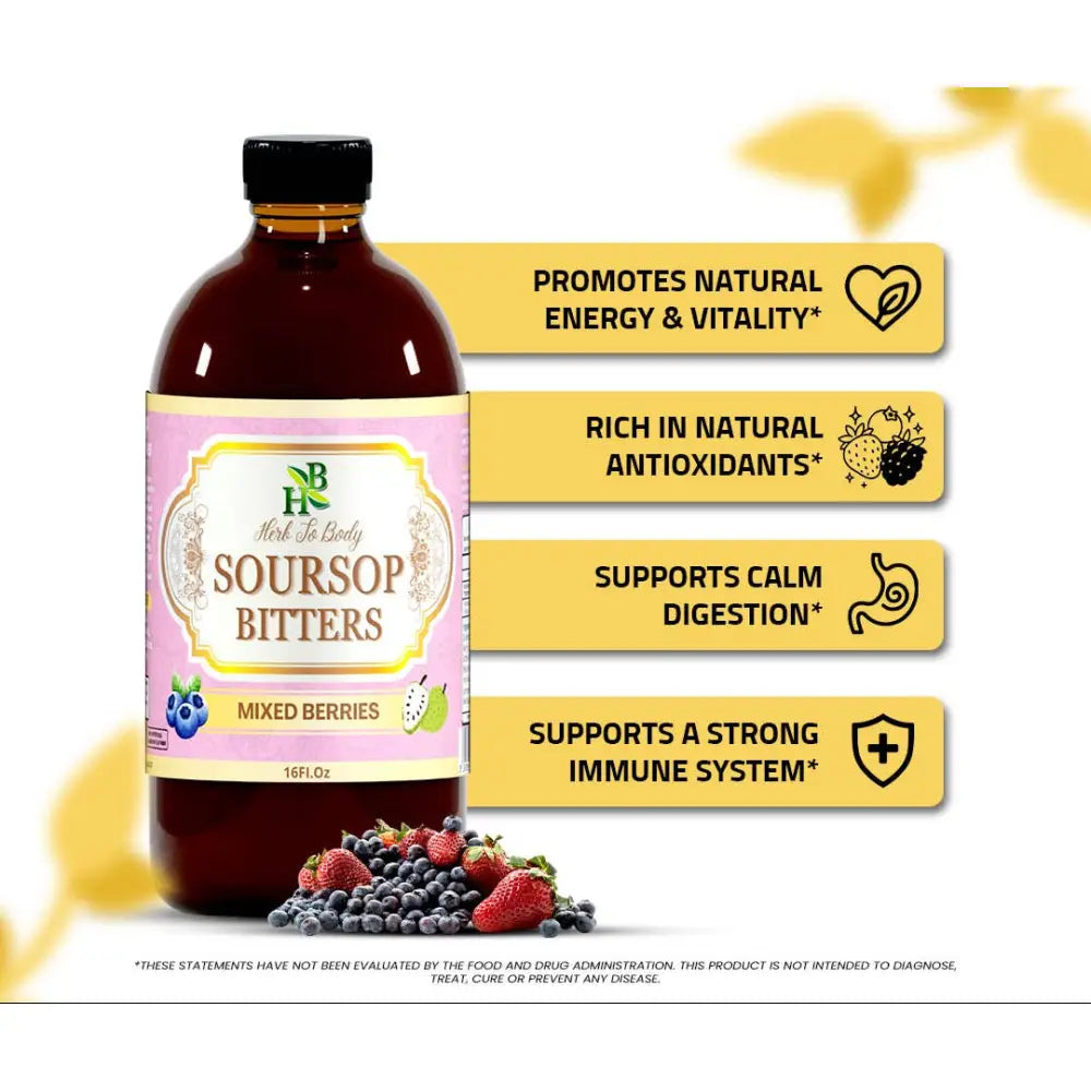 Soursop Bitters Mixed Berries - Apothecary contains elderberry blueberry and cranberry. This 16oz herbal formula uses