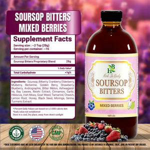Soursop Bitters Mixed Berries - Apothecary contains elderberry blueberry and cranberry. This 16oz herbal formula uses