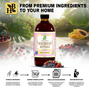 Soursop Bitters Mixed Berries - Apothecary contains elderberry blueberry and cranberry. This 16oz herbal formula uses
