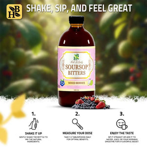 Soursop Bitters Mixed Berries - Apothecary contains elderberry blueberry and cranberry. This 16oz herbal formula uses