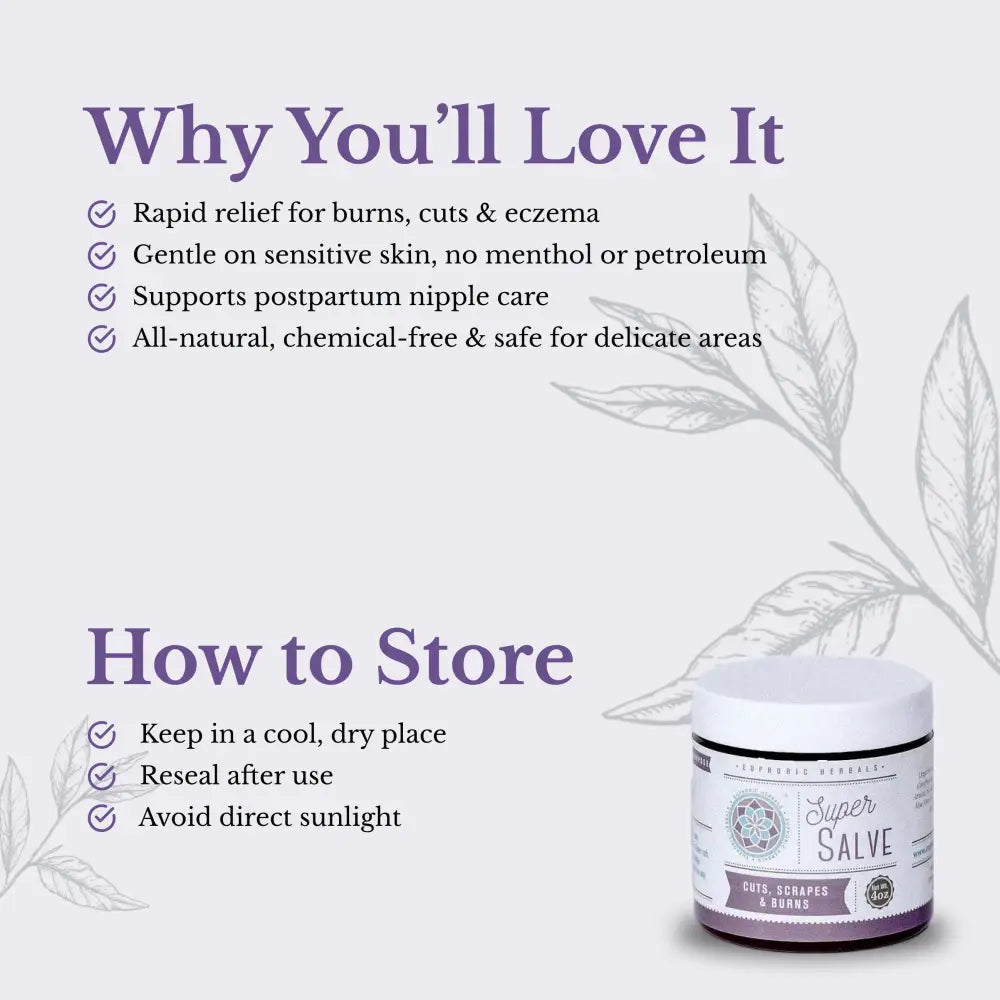 Super Salve - Pregnancy Tea Euphoric Herbals Salve. Great for rashes cuts scrapes bug bites/stings animal bites