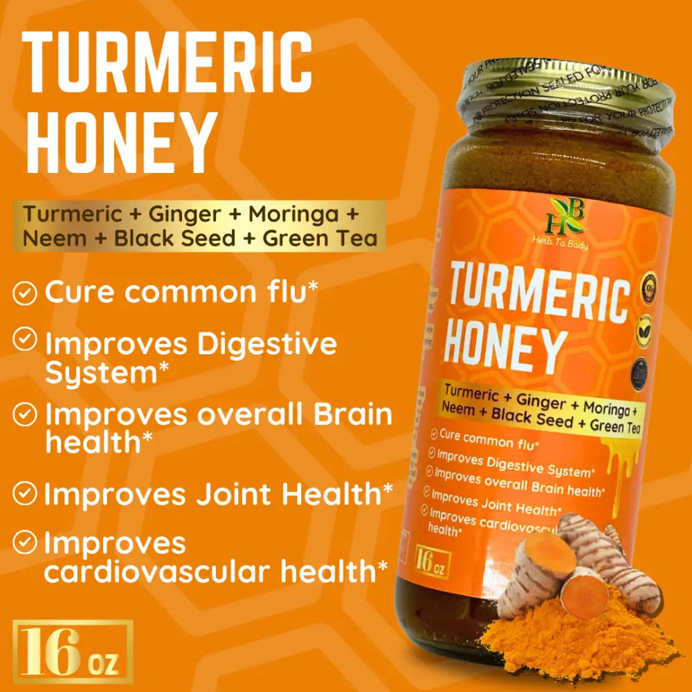 Turmeric Honey - Apothecary This Multifloral Infused Superfood Blend combines powder with ginger and black seed.