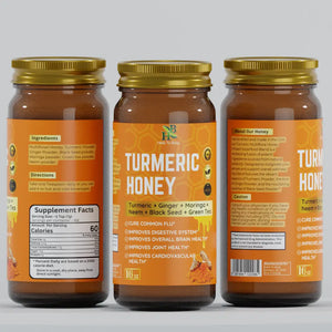 Turmeric Honey - Apothecary This Multifloral Infused Superfood Blend combines powder with ginger and black seed.