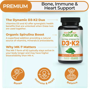 Vitamin D3 K2 with Organic Spirulina - Supplements